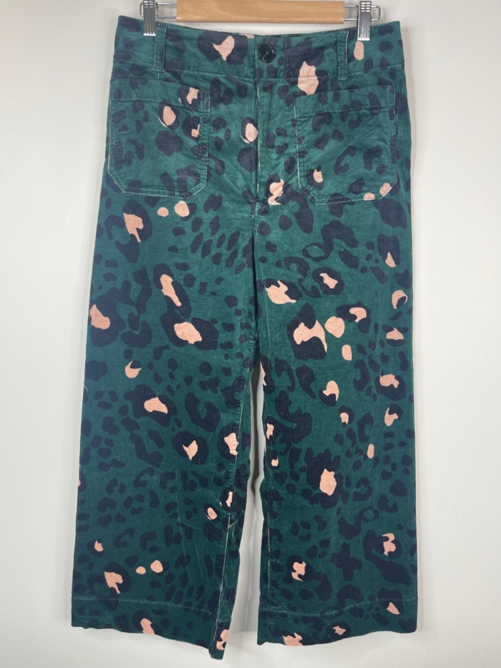 Anthropologie Maeve The Colette Green Leopard Corduroy Pants Size 30 - Picture 2 of 7
